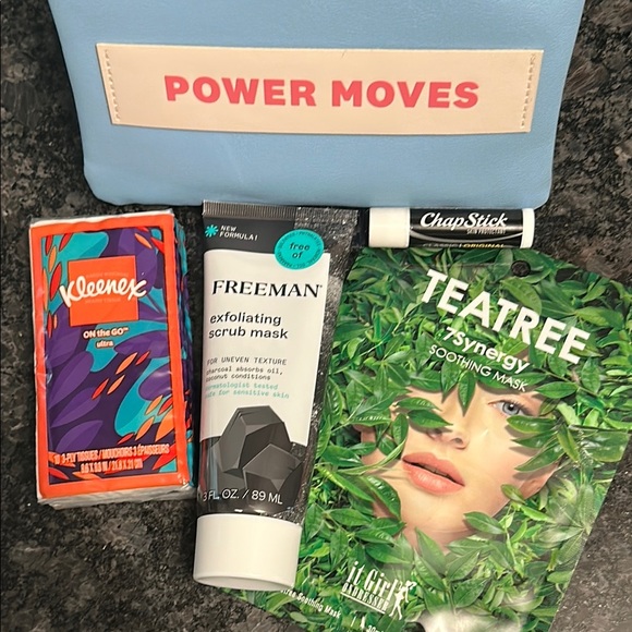 IPSY 'Power Moves' Blue Pouch & Skincare Bundle Freeman Charcoal & Coconut Scrub - Picture 5 of 5